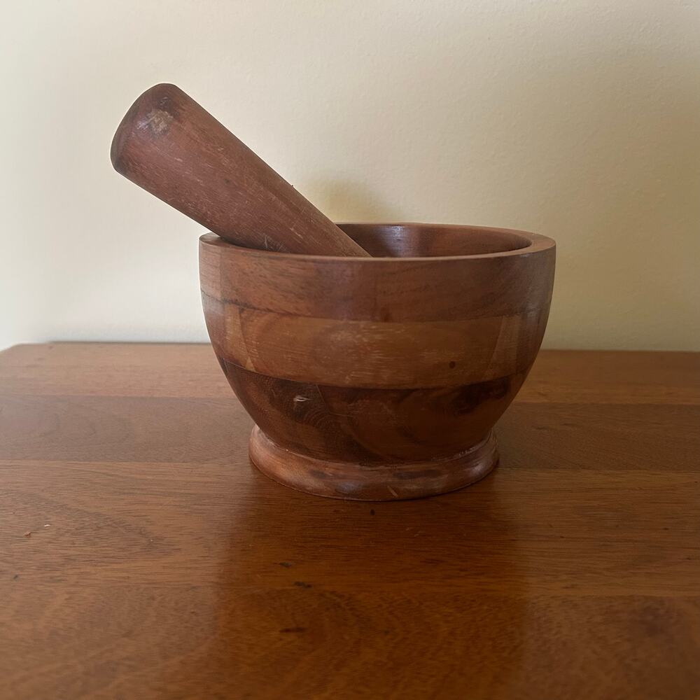 Vtg. Wooden Mortar and Pestle Set, Exotic Wood Herb Spice Grinder, Rustic Decor